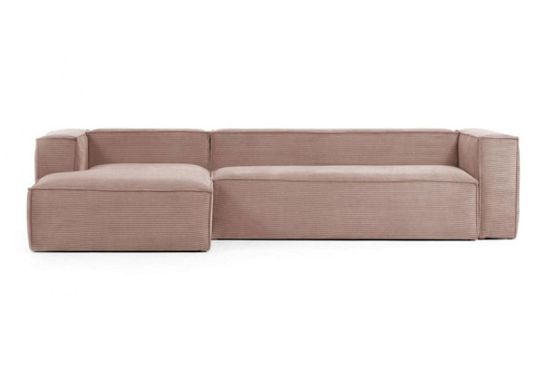Кутовий диван 3-місний з лівим шезлонгом La Forma BLOK S751LN24 Рожевий вельвет 300 см-0