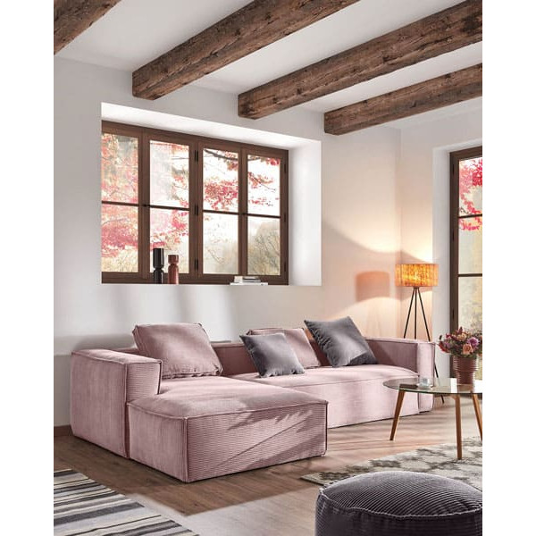 Кутовий диван 3-місний з лівим шезлонгом La Forma BLOK S751LN24 Рожевий вельвет 300 см-3