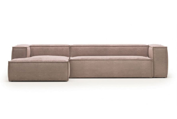 Кутовий диван 3-місний з лівим шезлонгом La Forma BLOK S751LN24 Рожевий вельвет 300 см-1