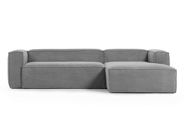Угловой диван 3-местный с правым шезлонгом La Forma BLOK S752LN15 Серый вельвет 300 см-0