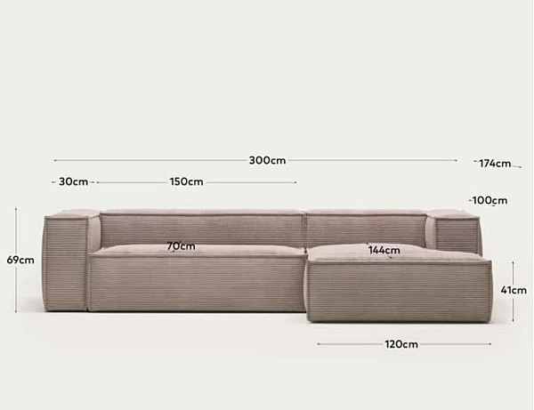 Кутовий диван 3-місний з правим шезлонгом La Forma BLOK S752LN24 Рожевий вельвет 300 см-9