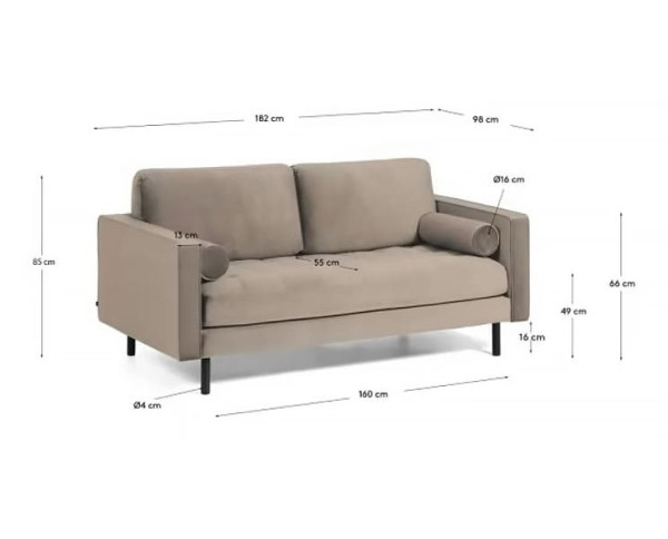 Диван 2-місний La Forma BOGART S547JU85 Бежевий оксамит 182 см-9
