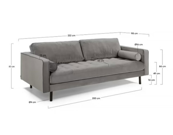 Диван 3-местный La Forma BOGART S548JU03 Серый бархат 222 см-5