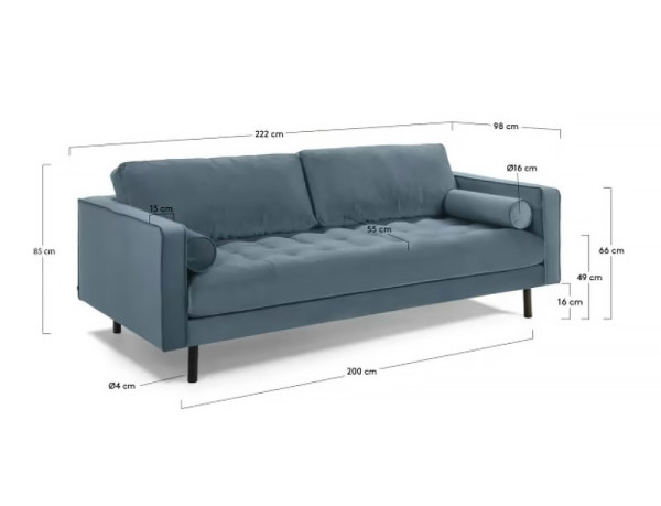 Диван 3-местный La Forma BOGART S548JU80 Бирюзовый бархат 222 см-5