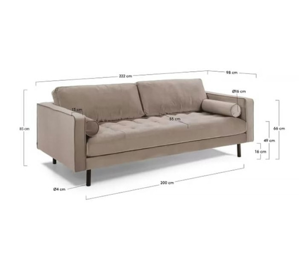 Диван 3-местный La Forma BOGART S548JU85 Бежевый бархат 222 см-5