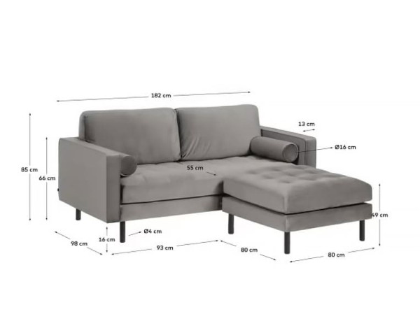 Диван 2-местный с подставкой для ног La Forma BOGART S663JU03 Серый бархат 182 см-9