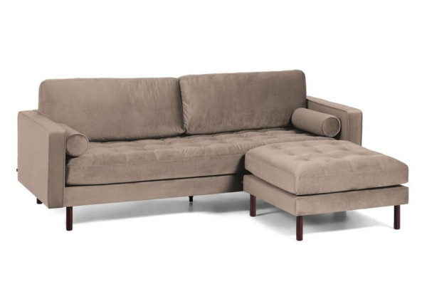 Диван 3-місний з підставкою для ніг La Forma BOGART S664JU85 Бежевий оксамит 222 см-0