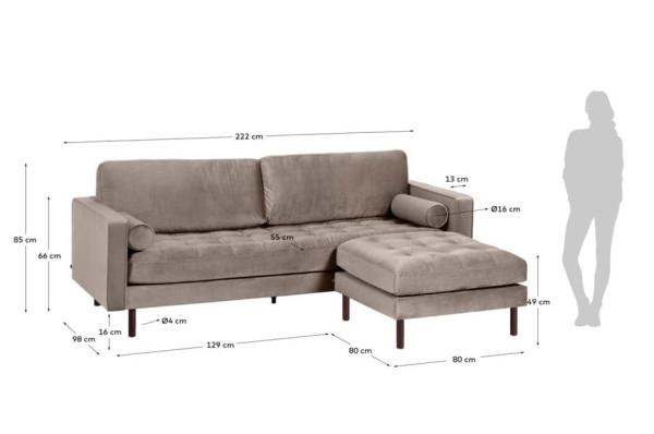 Диван 3-місний з підставкою для ніг La Forma BOGART S664JU85 Бежевий оксамит 222 см-7