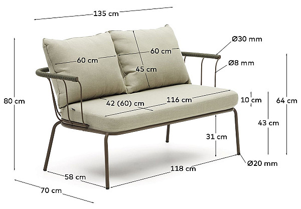 Диван La Forma SALGUER J1400005RR19 2-местный Коричневый-9
