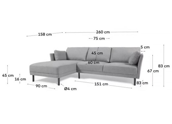 Угловой диван 3-местный с левым шезлонгом La Forma GILMA S793_41_MN14 Серый 260 см-6