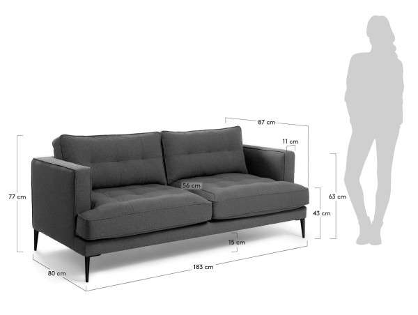 Диван 2-местный La Forma VINNY S489LD15 Темно-серый 183 см-8