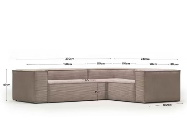 Кутовий диван 3-місний La Forma BLOK S717LN24 Рожевий вельвет 290х230 см / 230х290 см-7