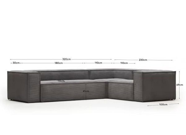 Кутовий диван 4-місний La Forma BLOK S683LN15 Сірий вельвет 320х230 см / 230х320 см-8