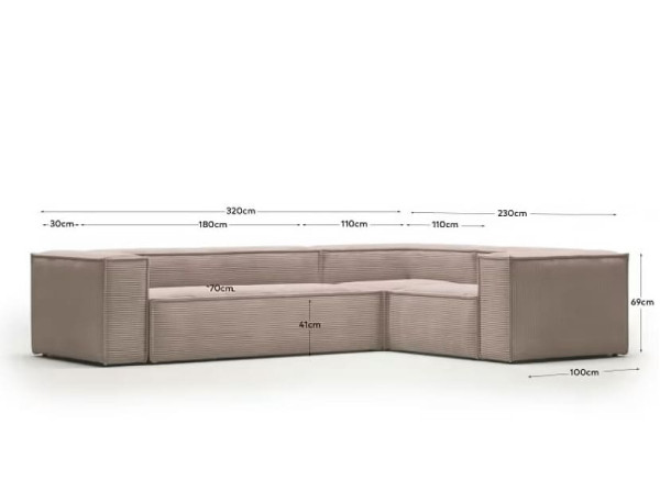 Кутовий диван 4-місний La Forma BLOK S683LN24 Рожевий вельвет 320х230 см / 230х320 см-10