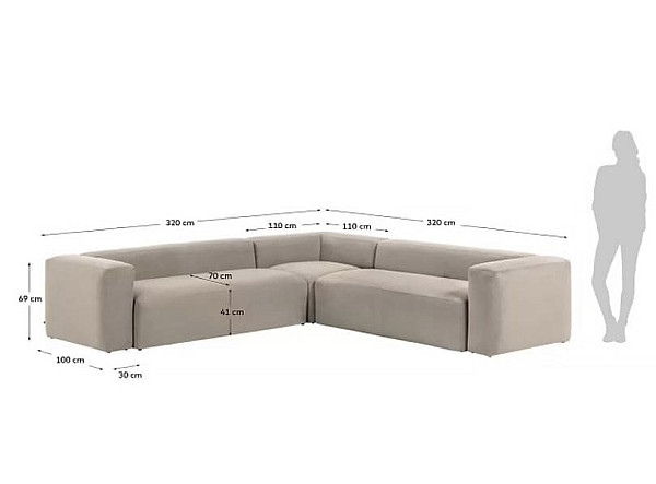 Угловой диван 6-местный La Forma BLOK S684GR39 Бежевый 320х320 см-9