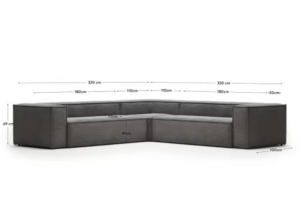 Кутовий диван 6-місний La Forma BLOK S684LN15 Сірий вельвет 320х320 см-6