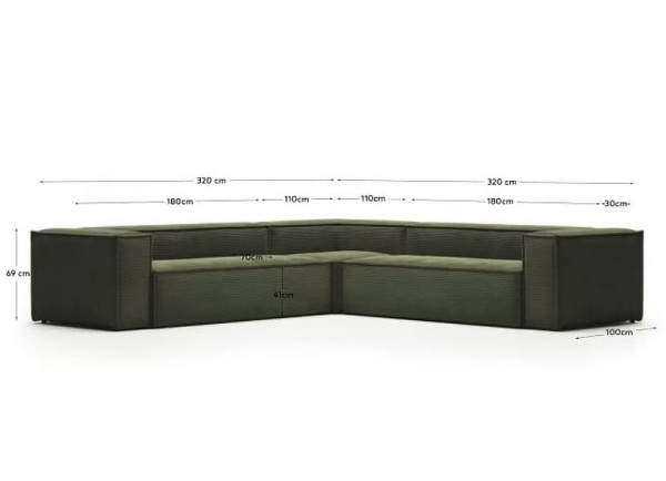 Угловой диван 6-местный La Forma BLOK S684LN19 Зеленый вельвет 320х320 см-11