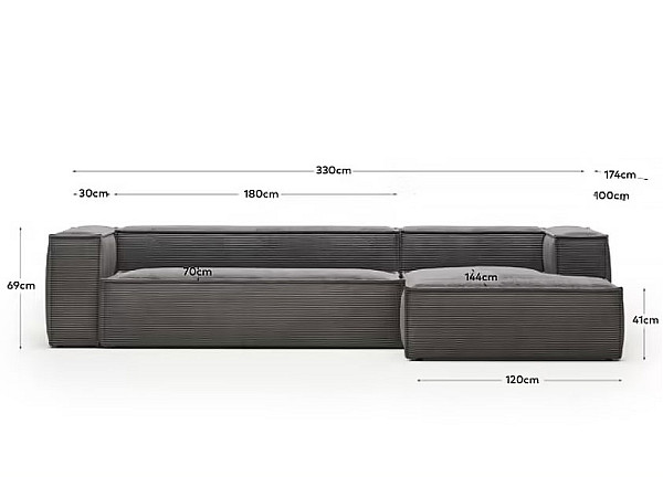 Угловой диван 4-местный с правым шезлонгом La Forma BLOK S573LN15 Серый вельвет 330 см-9