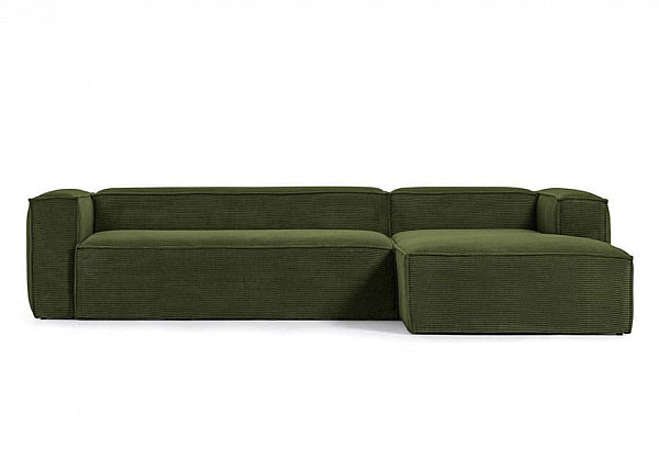 Угловой диван 4-местный с правым шезлонгом La Forma BLOK S573LN19 Зеленый вельвет 330 см-0