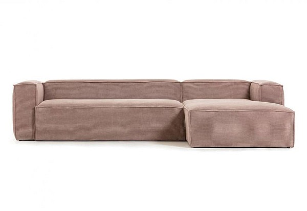 Угловой диван 4-местный с правым шезлонгом La Forma BLOK S573LN24 Розовый вельвет 330 см-0