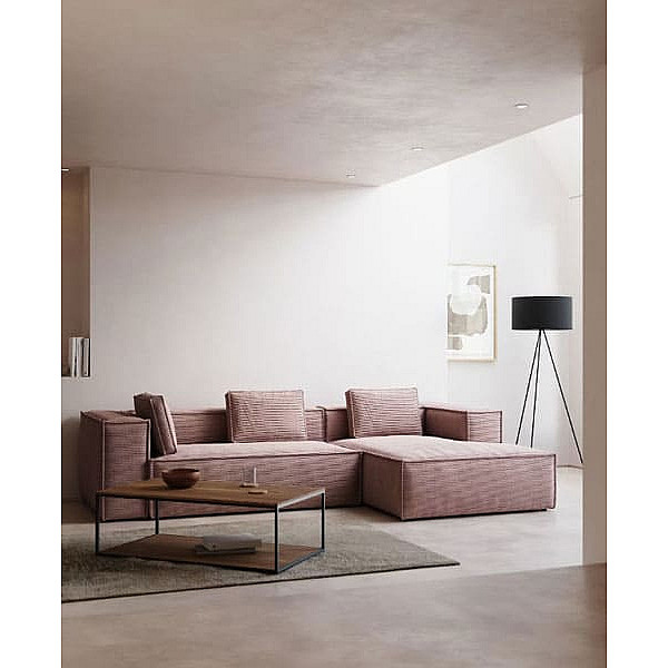 Угловой диван 4-местный с правым шезлонгом La Forma BLOK S573LN24 Розовый вельвет 330 см-1