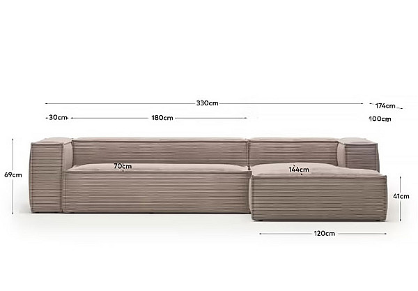 Угловой диван 4-местный с правым шезлонгом La Forma BLOK S573LN24 Розовый вельвет 330 см-9