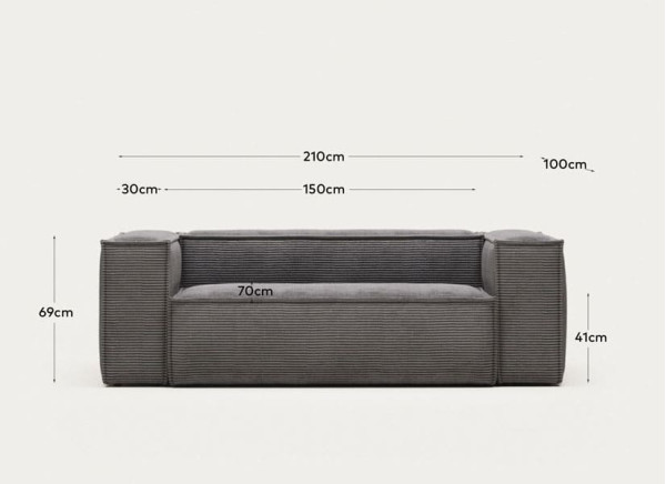 Диван 2-місний La Forma BLOK S571LN15 Сірий вельвет 210 см-12