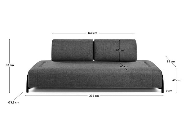 Диван 3-місний La Forma COMPO S583BB02 Темно-сірий-10