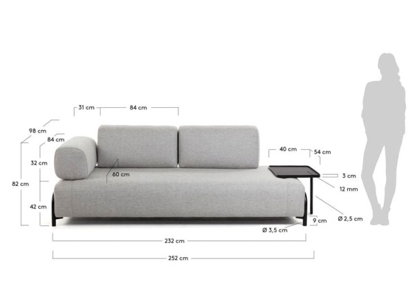 Диван 3-местный с приставным столиком La Forma COMPO S587BB12 Бежевый-11