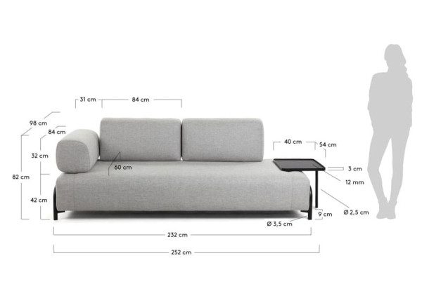 3-місний диван з приставним столиком La Forma COMPO S587BB14 Світло-сірий-13