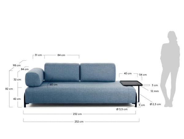 Диван 3-местный с приставным столиком La Forma COMPO S587BB26 Синий-10