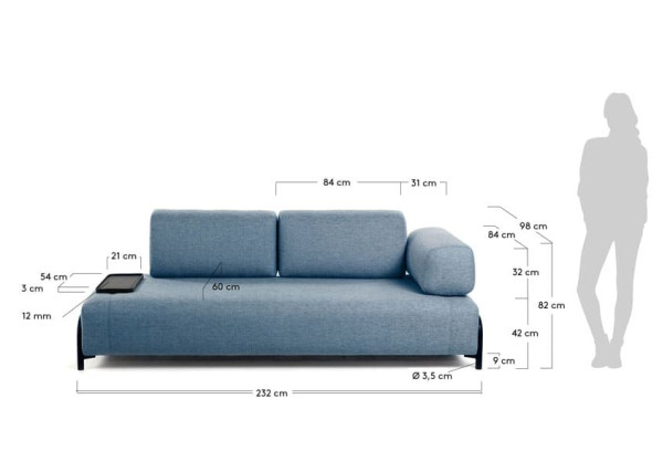 Диван 3-місний з підносом La Forma COMPO S588BB26 Синій-5