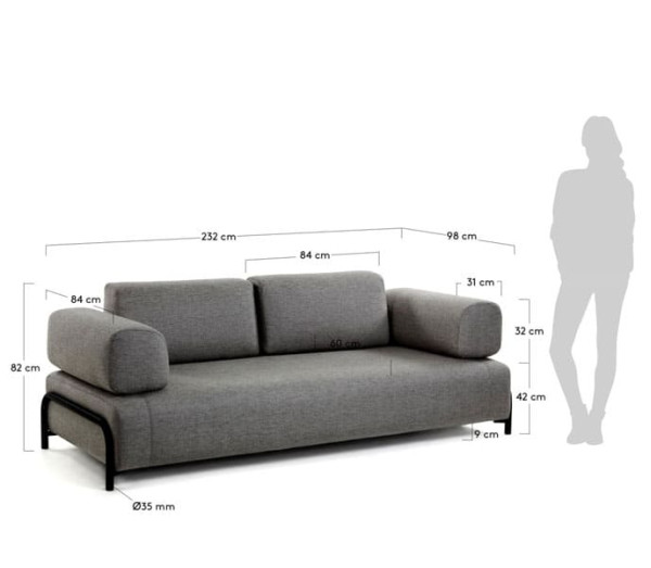 Диван 3-місний La Forma COMPO S589BB02 Темно-сірий-10