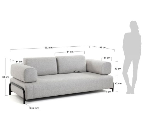 Диван 3-місний La Forma COMPO S589BB14 Світло-сірий-17