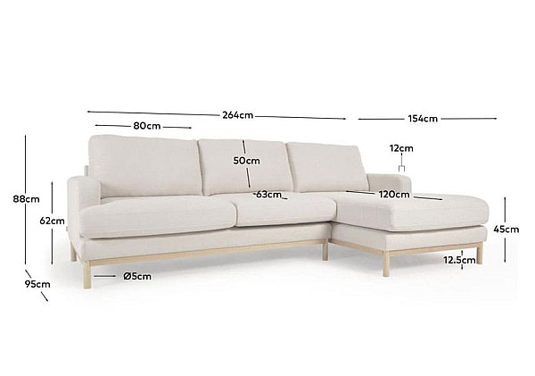 Кутовий диван 3-місний з правим шезлонгом La Forma MIHAELA S805_40D_PS33 Молочний-10