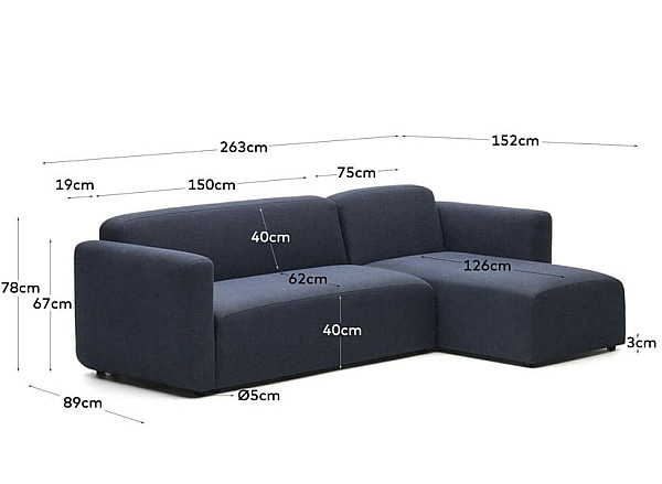 Модульный 3-местный угловой диван с правым/левым шезлонгом La Forma NEOM S82640AU25 Синий-8