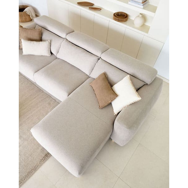 Угловой диван реклайнер 3-местный с правым шезлонгом La Forma SINGA S800_40_SO12 Бежевый-5