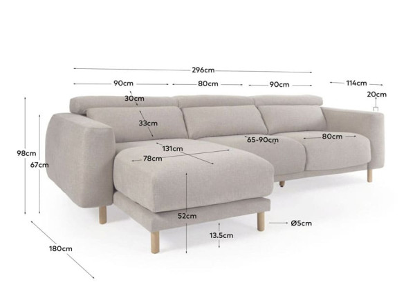 Угловой диван реклайнер 3-местный с левым шезлонгом La Forma SINGA S800_41_SO12 Бежевый-12