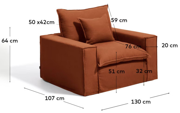Мягкое кресло La Forma Anarela S83712AV59 Терракотовый (130 см)-9