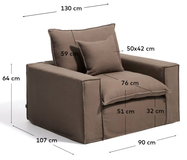 Мягкое кресло La Forma Anarela S83712AV85 Taupe (130 см)-9