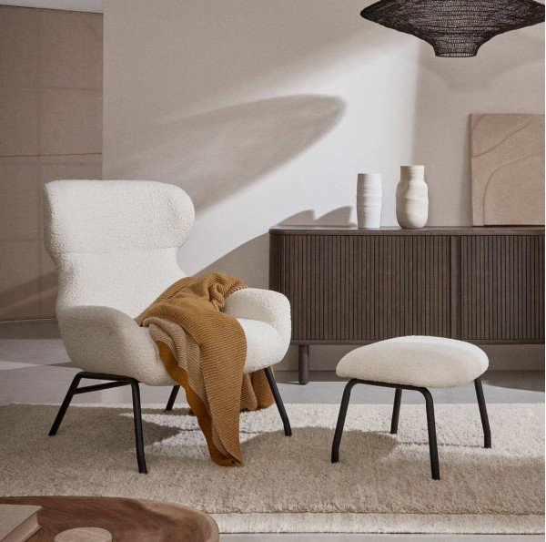 Крісло з підставкою для ніг La Forma BELINA S0900003J33 Білий букле-0