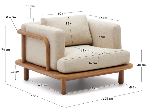 Кресло La Forma Turqueta J1700061MM47 Бежевый-11