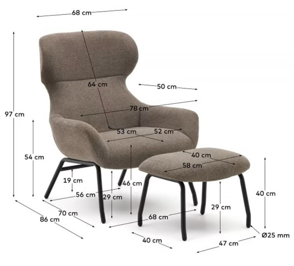 Кресло с подставкой для ног La Forma BELINA S0900003BF11 Светло-коричневый ткань синель Кресло с подставкой для ног La Forma BELINA S0900003BF11 Светло-коричневый ткань синель-9