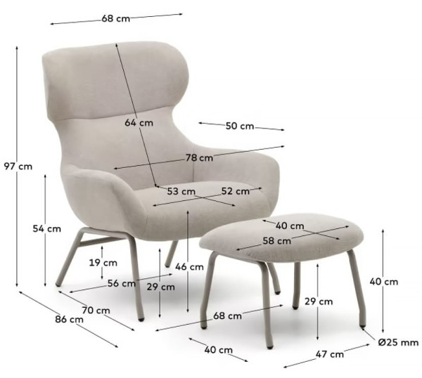 Крісло з підставкою для ніг La Forma BELINA S0900030BF12 Бежевий тканина синель-11