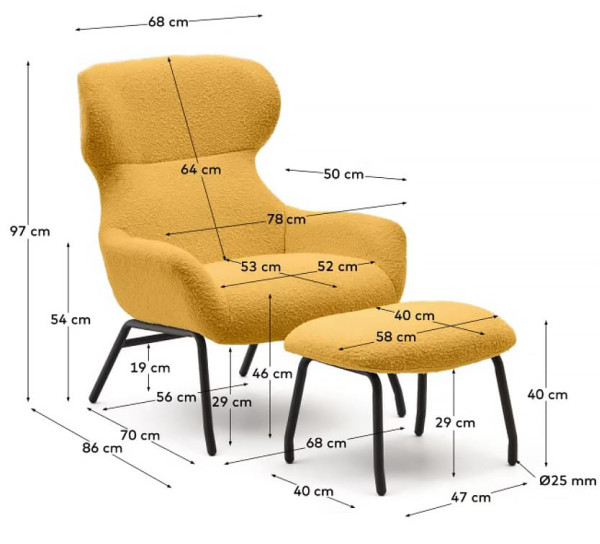 Крісло з підставкою для ніг La Forma BELINA S0900027J81 Жовтий букле-10