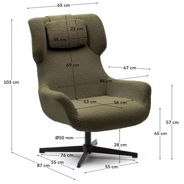 Крісло поворотне La Forma ZALINA S0900028J19 Темно-зелений букле-8