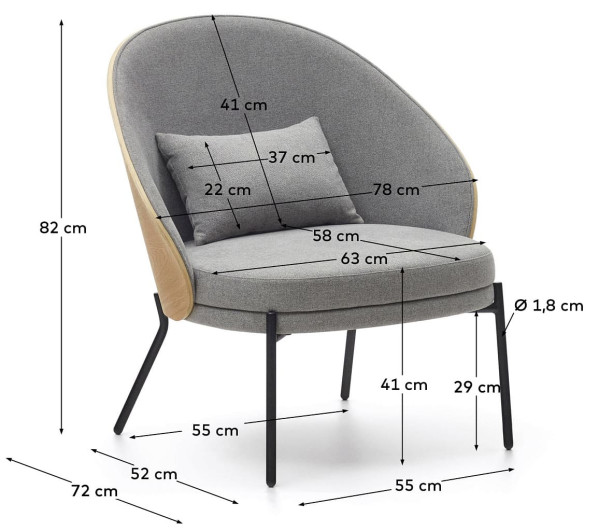 Кресло La Forma EAMY S0900001HE12 Светло-серый/натуральный-11