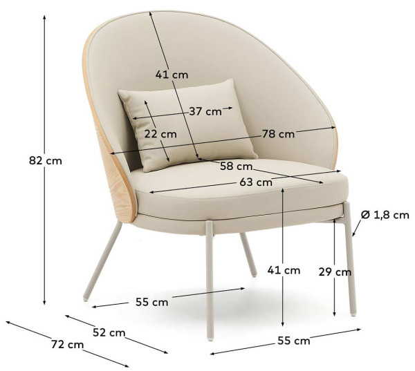 Кресло La Forma EAMY S0900084UU12 Бежевый/натуральный экокожа-10