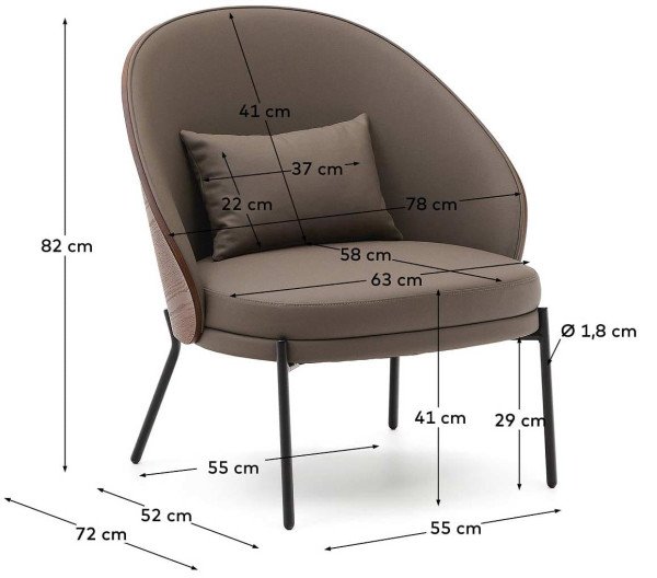 Кресло La Forma EAMY S0900085UU10 Коричневый/орех экокожа-11