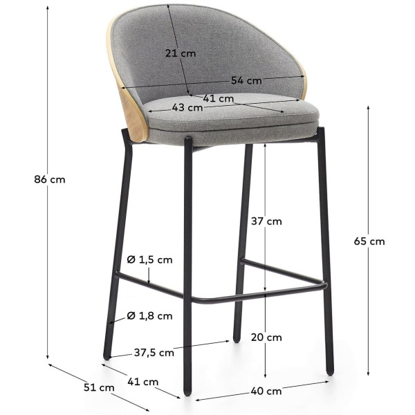 Напівбарний стілець La Forma EAMY C0600053HE12 Сірий/натуральний-11